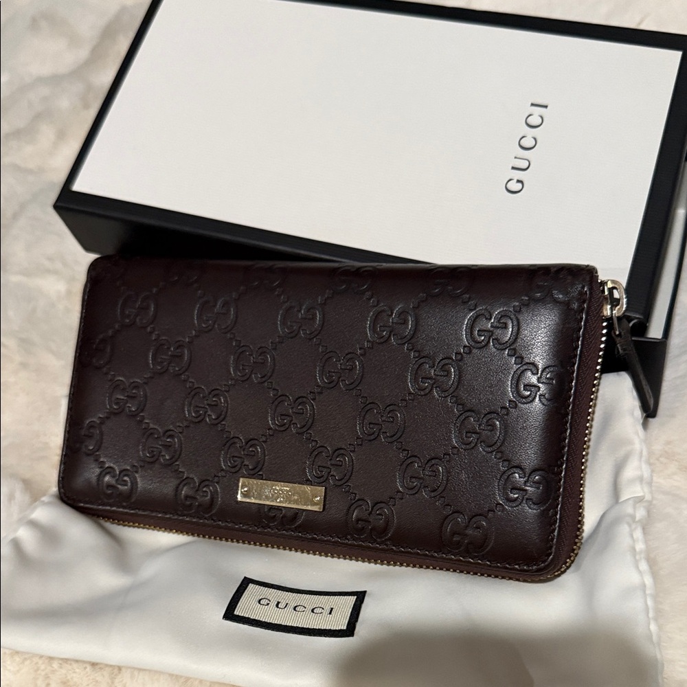 Gucci Dark Brown Embossed Leather Wallet